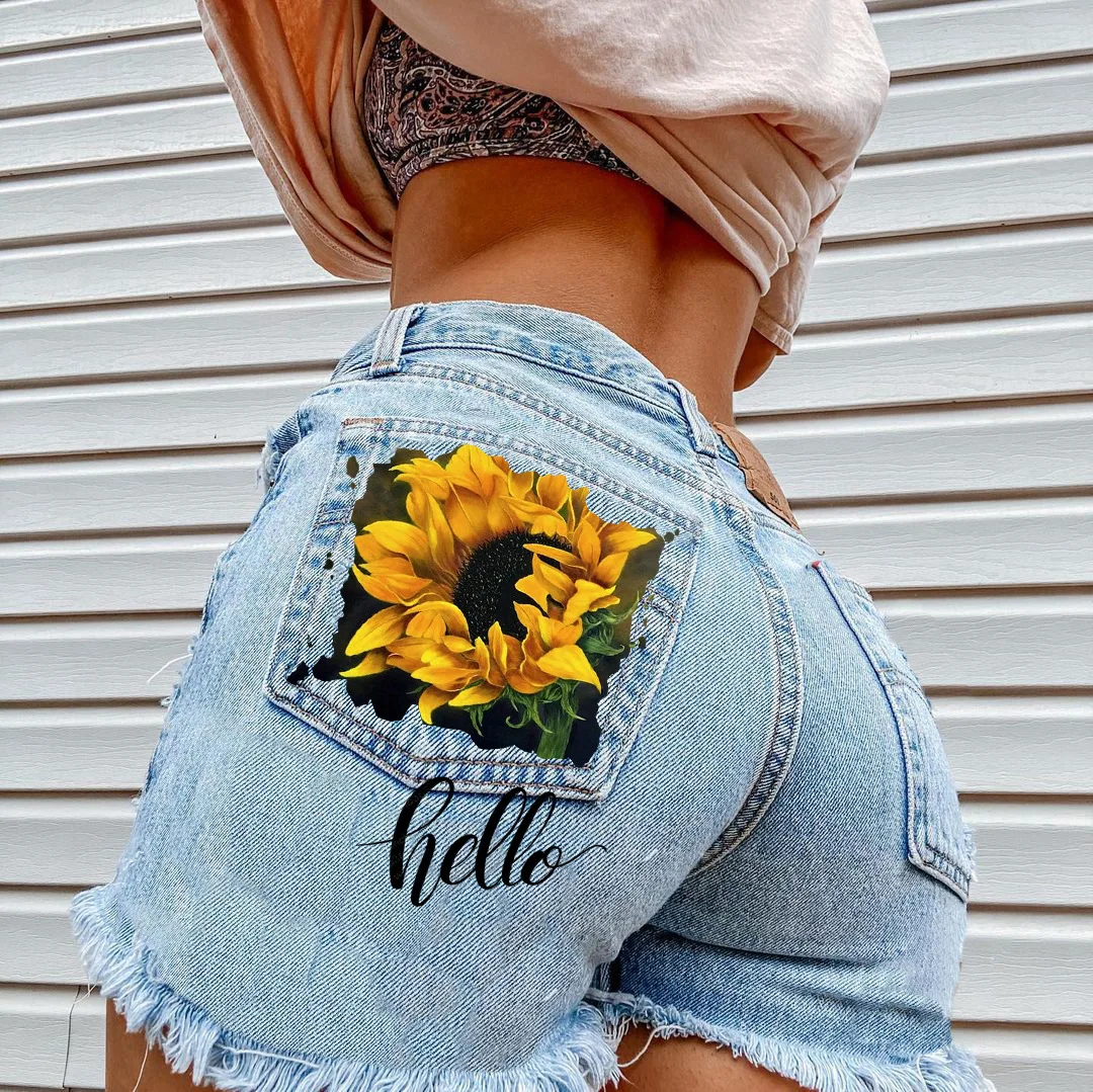

Summer Women's Printed Casual Fashion Hole Miniature Shorts Denim Pants Short Jeans Feminino Length Torn Jeans for Ladies