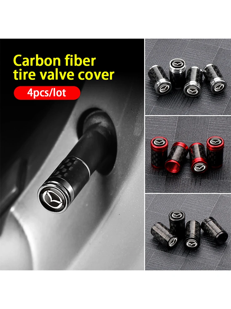 4pcs Metal Carbon Fiber Car Wheel Tire Valve Caps Covers Auto Accessories For Mazda 3 7 Atenza Axela Demio CX2 CX4 CX5 CX6 MS