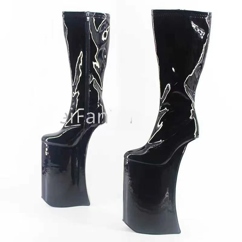 FHC 30CM Horse Hoof Heelless.Women Knee High Boots,Men Fetish Bed Cosplay Shoes.Platforms Long Botas,Black,Blue,Custom Colors