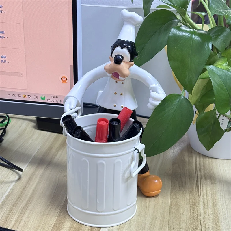 Disney Cute Goofy Pen Container Funny Anime Figures Makeup Brush Holder Pencil Stationery Desktop Decoration Student Gifts Toy