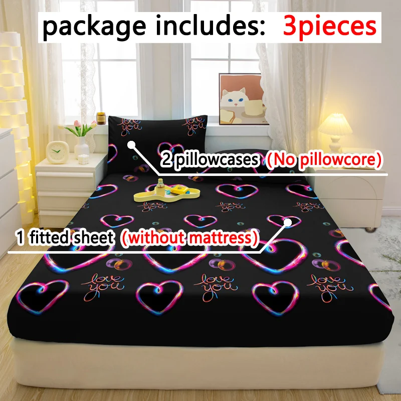 

3-piece Simple modern Heart-Shaped pattern matte three piece fitted sheet set, bedroom printed bed cover set, bedding