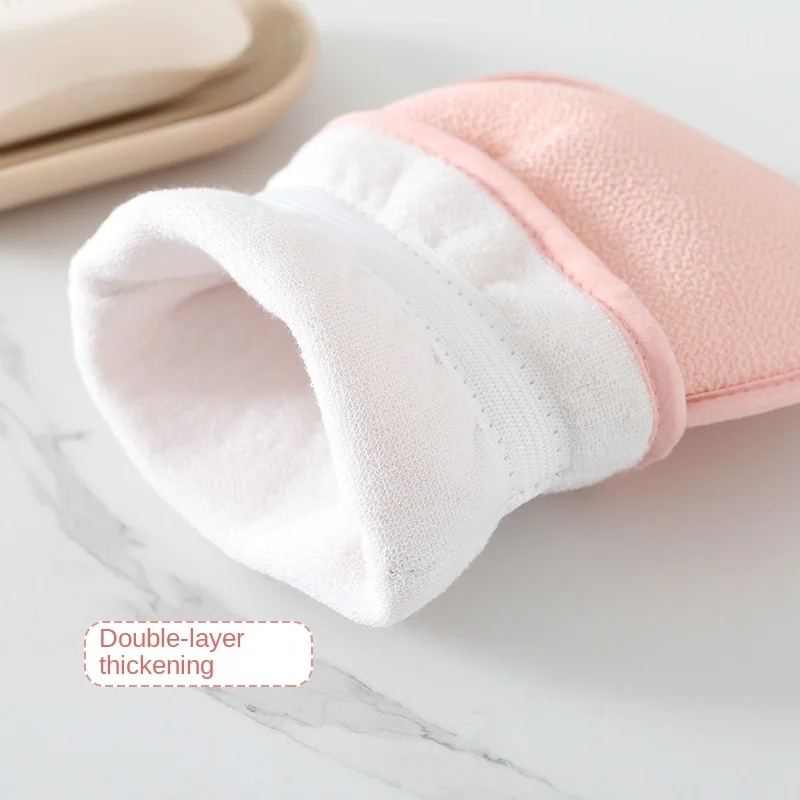 Household hot spring plain glove with rough texture design scrub towel with elastic bundle mouth bath gloves