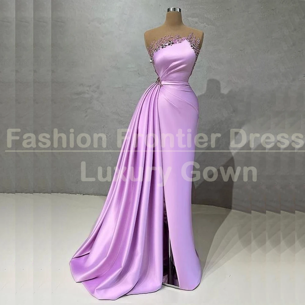 

Chic Evening Dresses 2026 Luxury Sleeveless Appliques Pleat Sweep Train Prom Dress Pretty Women Princess Party Gowns Vestidos