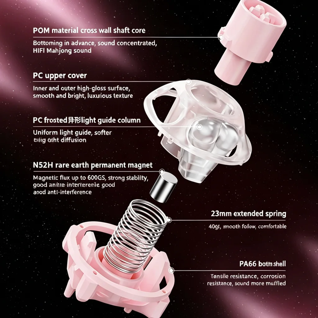 

UFO Magnetic Switch Peach Pink Trigger Adjustable Linear RT0.001mm N52H 600GS Magnetic Flux 360 ° Ring Dual Track Structure PC