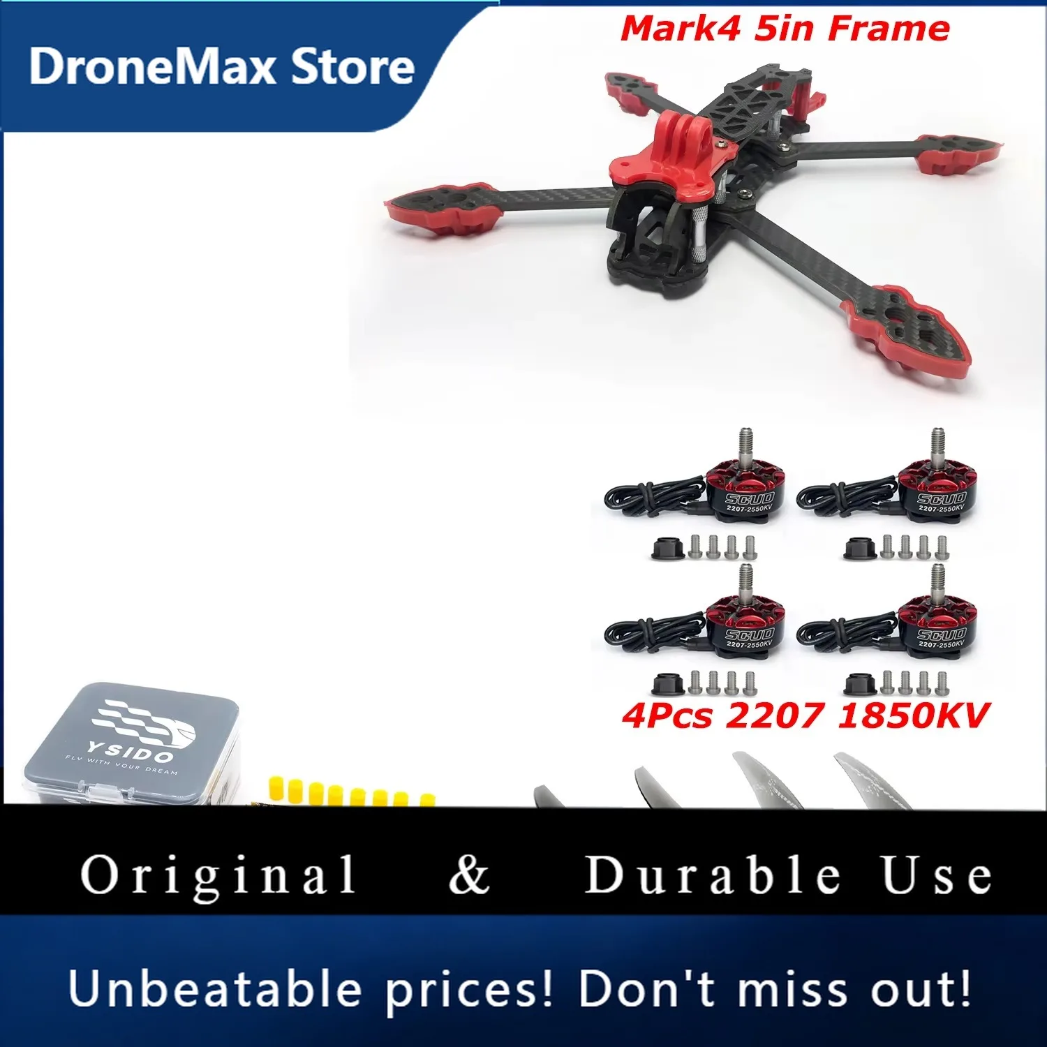 DroMaRC FPV Racing Drone 225mm 5inch Frame Kit 2207 Motor FC F405 V3 4-in-1 60A ESC Stack 1850KV Brushless Motor B19 Camera 2.5W