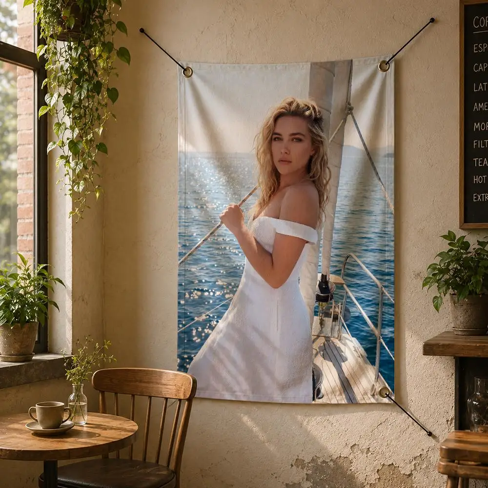 Hollywood Actress F-Florence Pugh Flags Flag Banner Wall Hanging for Bedroom Dorm Room Home Bar Party Indoor Outdoor Wall Decor