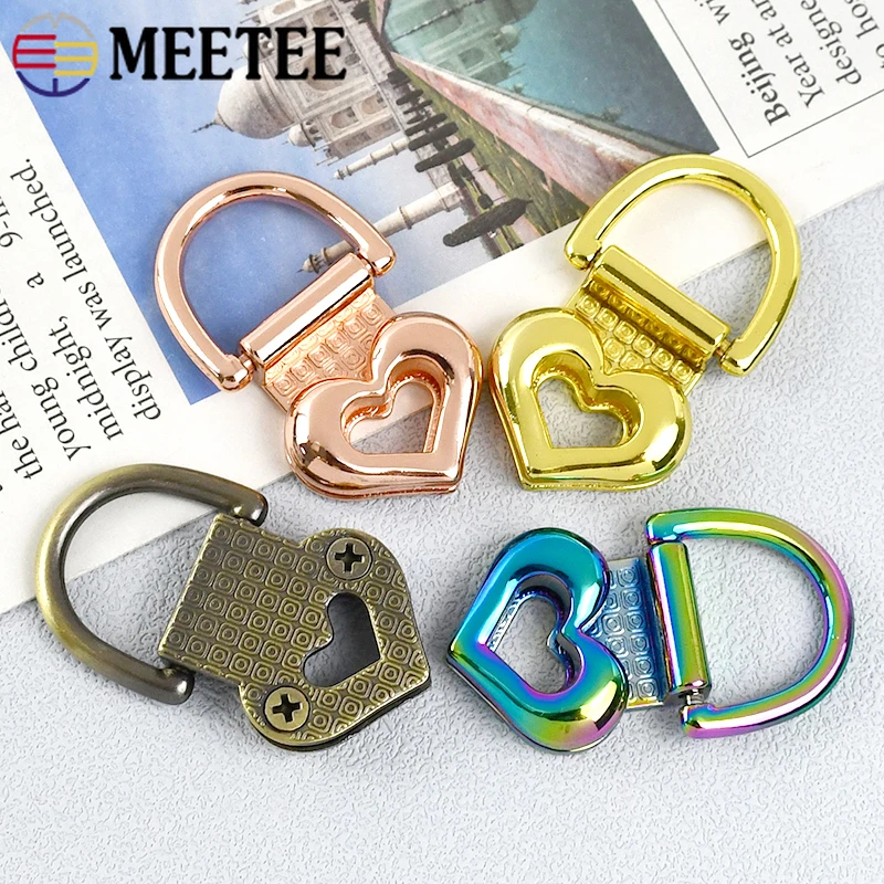 2/3/5/10P 19mm Metal Heart Shape Bag Side Clip Buckles Hanger Clamps Handbag Strap Connector Clasp Screw Nail Ring Hook Hardware