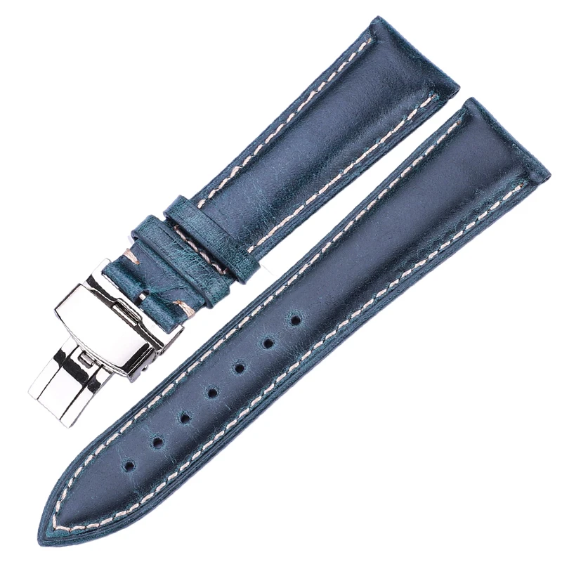 DUTRIEUX Ölwachs Rindsleder Uhrenarmband 18mm 20mm 22mm 24mm Blau Gelb Grün Damen Herren Echtlederarmband Gürtel Schmetterlingsverschluss Uhrenarmbänder 6
