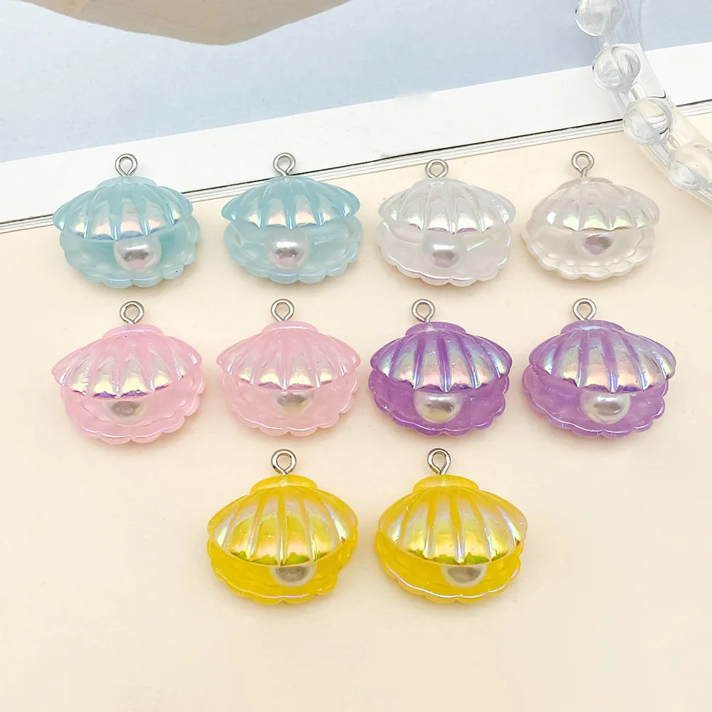 5Pcs Resin Ocean Shimmer Pearl Shell Pendant DIY Earrings Keychain Accessories