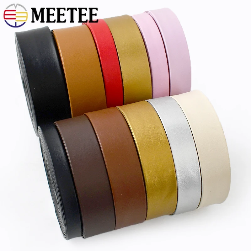 

5M Meetee 5-30mm Synthetic PU Leather Ribbon Cord Bag Bias Binding Webbing Belt Clothing Rope Ribbons DIY Sewing Accessories