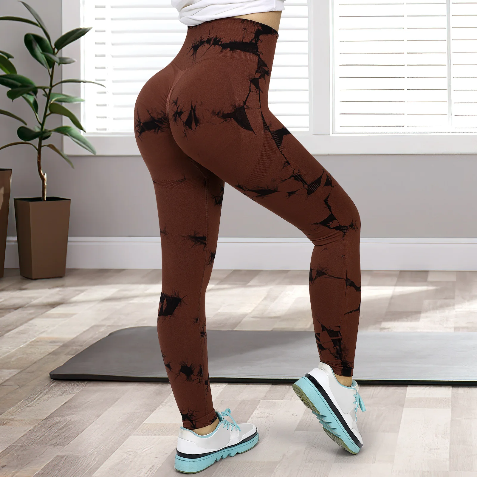 

High Waist Yoga Pants M Size Seamless Tie Dye Design Breathable Sports Tights for Women Gym Leggings Fitness Ladies