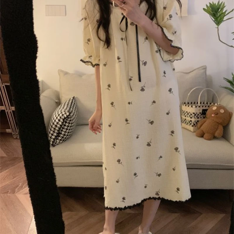 

Nightgowns Summer Women's Clothes Thin New Home Soft Simple Cozy Affordable Skinny Temperament Loose Texture Colorful Cool Sweet