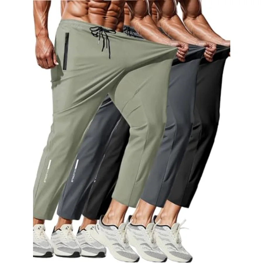 

3 Pack Men's Quick Dry Sweatpants for Running, Gym Training - Lightweight Stretch Jogging Pants with Zippered Pockets