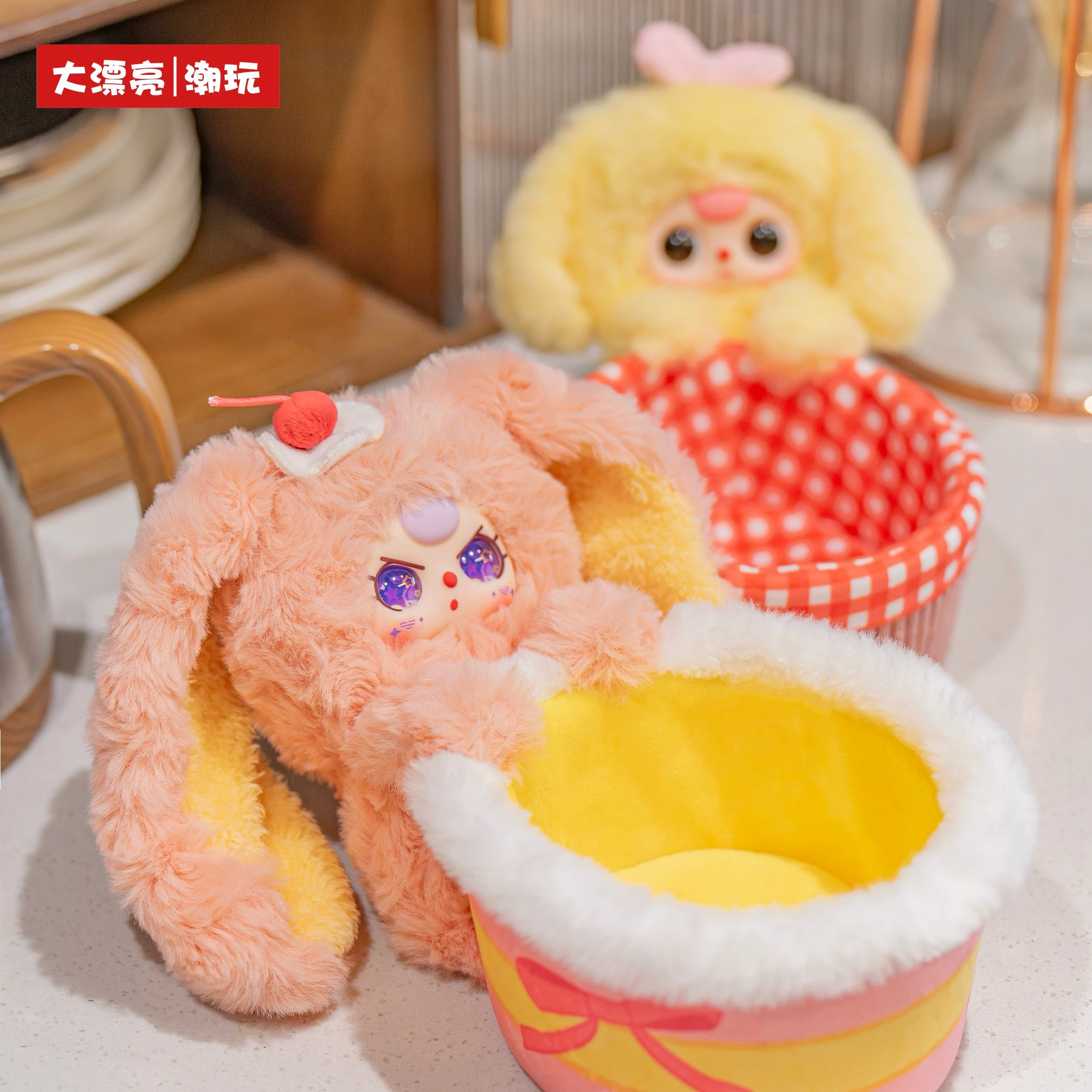 سلة تخزين دمية قطيفة لطيفة، صندوق رسمي للأطفال بثلاثة أعمى، منظم سطح المكتب، زينة لإرسال الهدايا إلى الأصدقاء