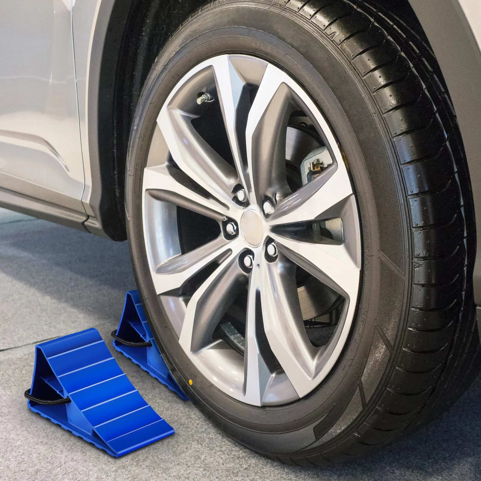 

2Pcs Wheel Chocks Heavy Duty Trailer Camper Tire Stopper Blue Skid Blocks Vehicle Rv Oil Changing Car Truck Stabilizer