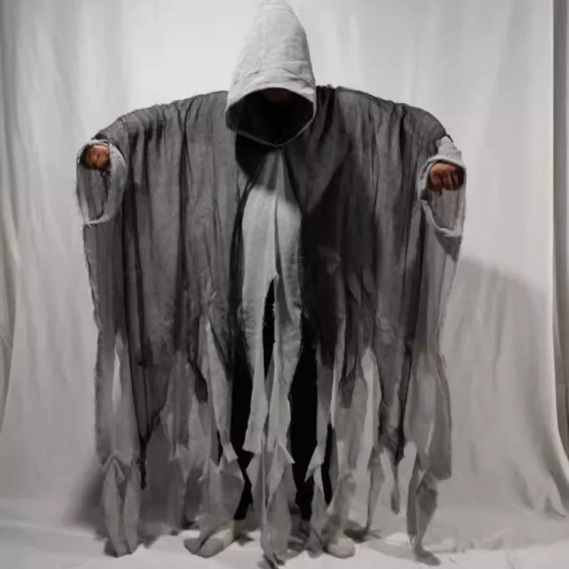 Halloween Horror Hooded Cloak Scary Ghost Robe Medieval Wizard Vampire Cosplay Costume for Adult Men Women Masquerade Party