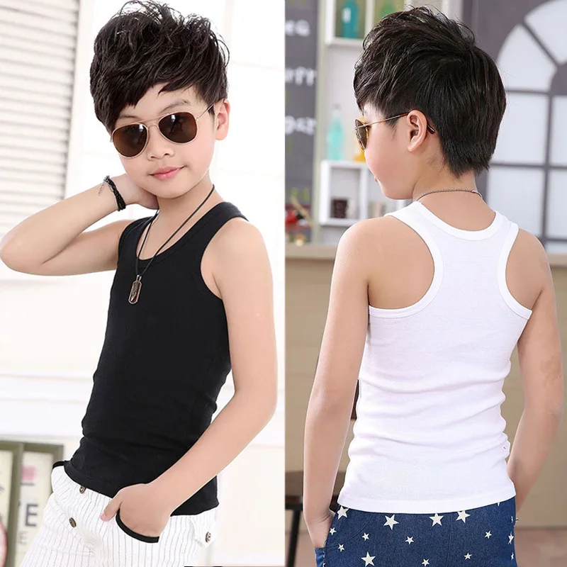 2-11Y Kids Baby Boys Vests T-shirts Children Summer Vest Top Outfit Kid Boy Girl Solid Tops Clothes Cotton Tees Black Playsuits