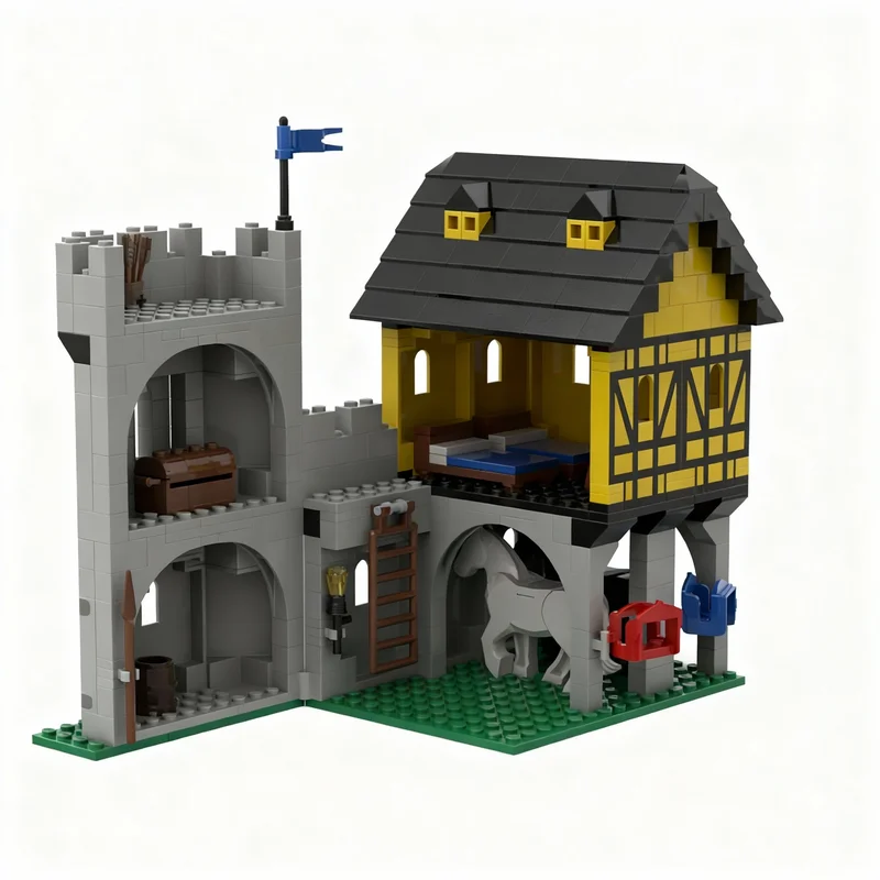 403pcs MOC Fortified Black Faclon Stable Castle Falcons Model Building Blocks Creative DIY Gift Display Decor Assemble Premium view 3