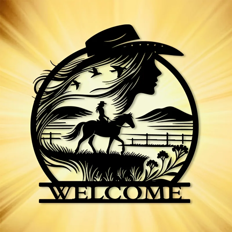 CIFBUY Iron Wall Art Western Cowboy Sculpture Farmhouse Metal Decor Indoor Outdoor Home Gift