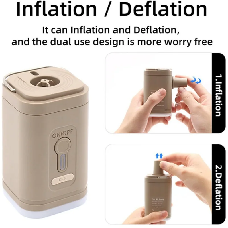 Portable Electric Air Pump for Camping, Inflator Deflator with LED Light, Rechargeable Mini Air Compressor for Air Mattress Boat