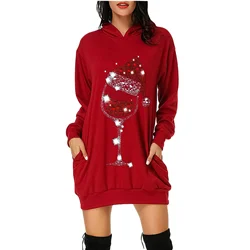 Christmas Dress Women Plus Size Long Sleeve Dresses for Women Holiday Party Casual Hooded Mini Pullover Dress Vestidos de Fiesta