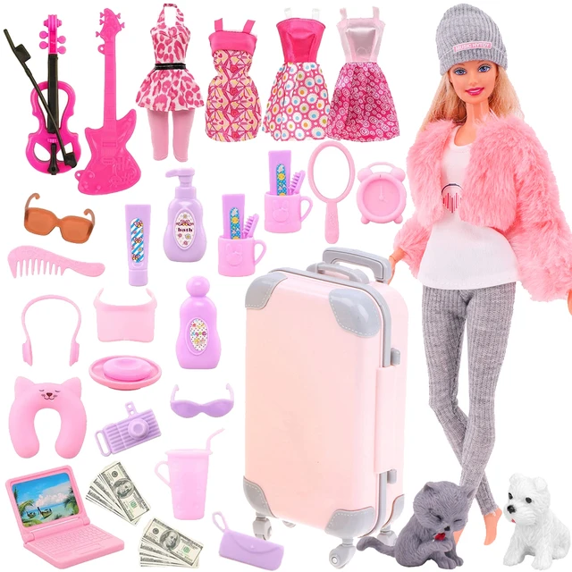 Pink 43 Pieces Barbies Doll Clothes Shoes Accessories Travel Suitcase Toys Fit 18inch Barbies Doll 1 6 Bjd blythe Toys For Girls Dolls Accessories AliExpress