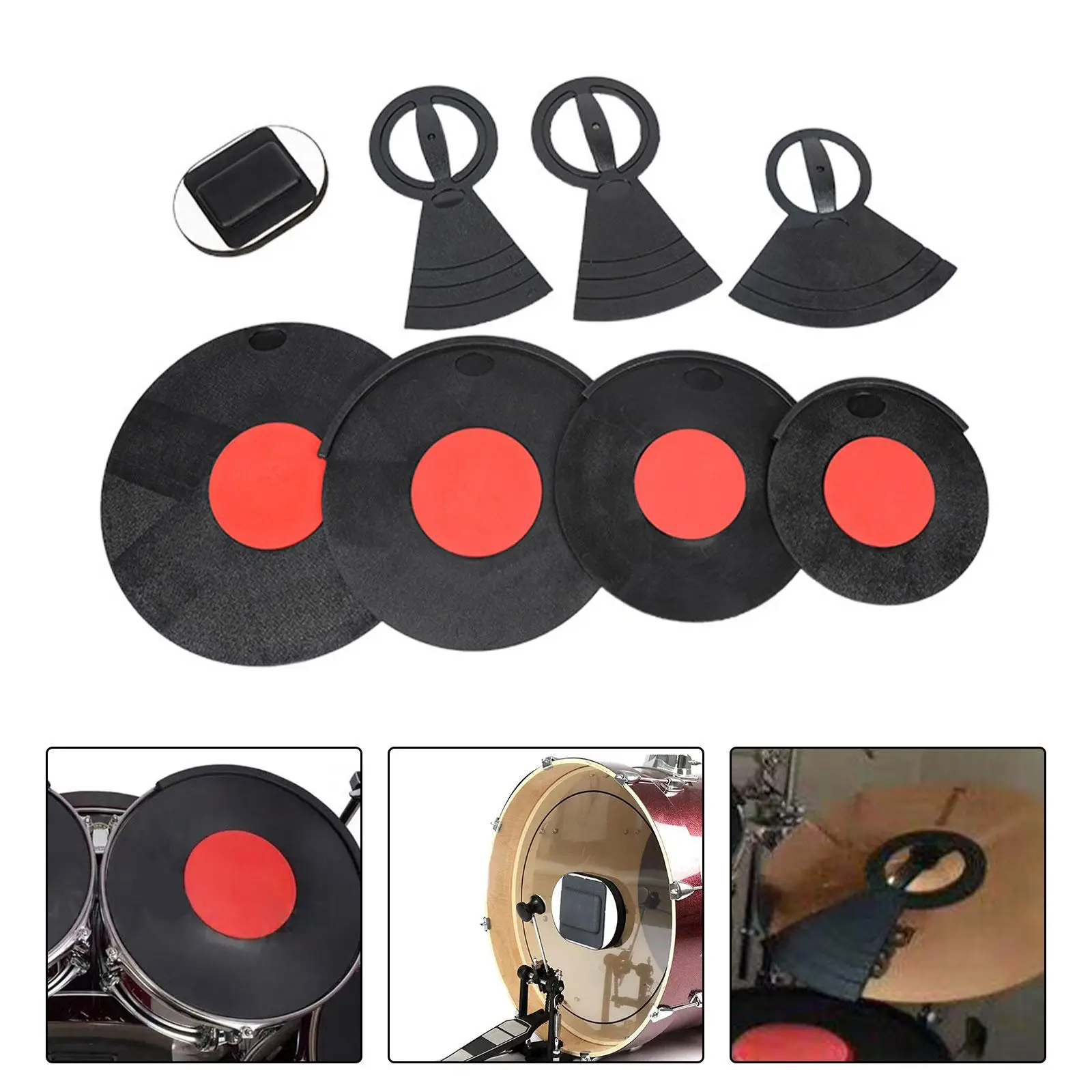 

8 Pieces Drum Mute Pads Portable Easy to Install Reducing Noise Practicing Pad Indoor Outdoor Cymbal Mutes Bass Drum Mutes