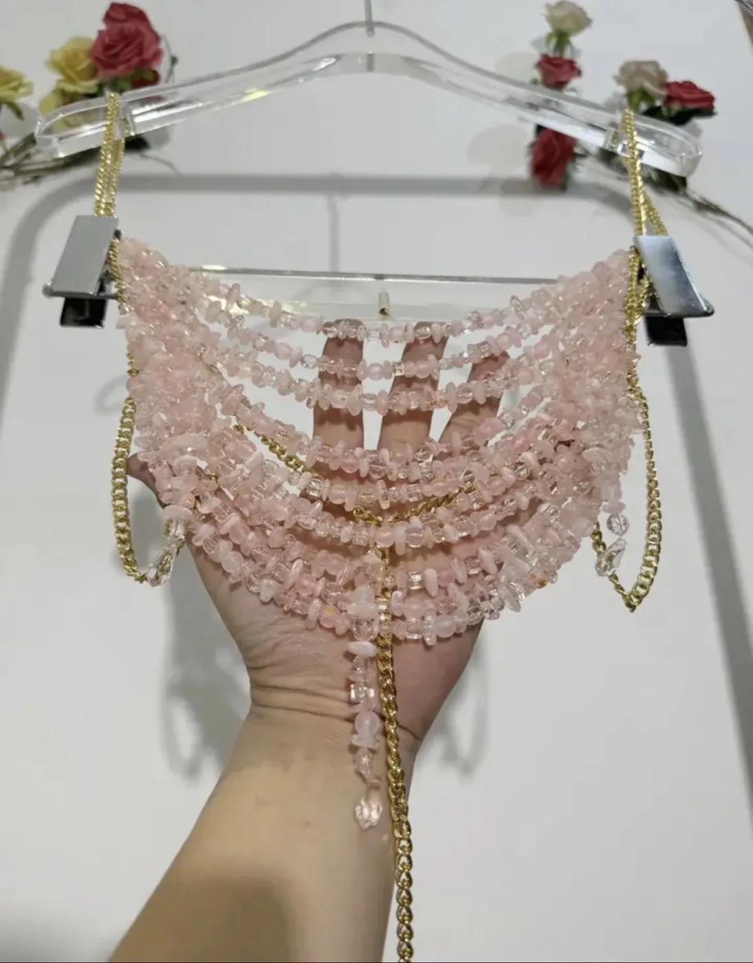 

New Sexy Women Vest Crystal Special-Shaped Beaded Stone Camis Halter Necklace Tassel Body Chain Top Beachwear Lingerie