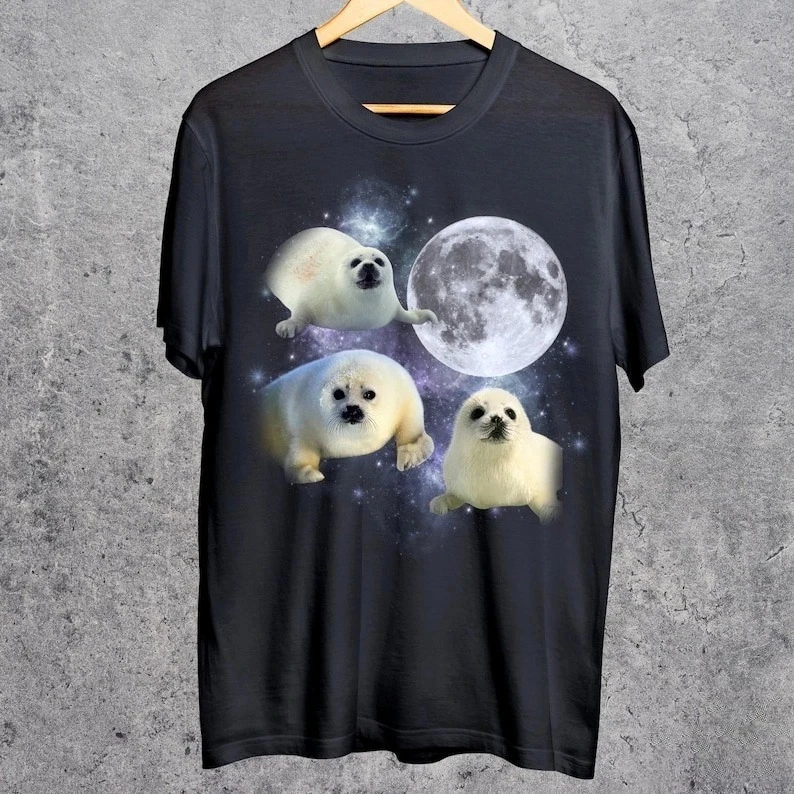Three Baby Seal Vintage Graphic T-shirts, Retro Sea Dog Moon Tshirt, Seal Lovers
