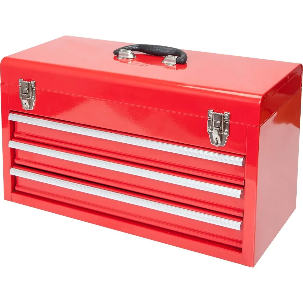 

20" Portable 3 Drawer Steel Tool Box with Metal Latch Closure