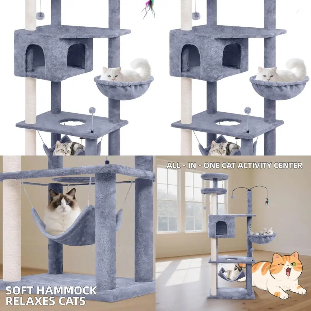 

Grey 70 Multi-Level Cat Tree with Condo, Hammocks, and Rotating Toy