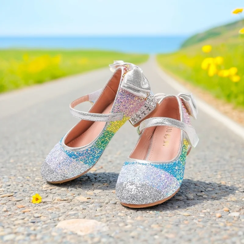 Zapatos de baile para niñas zapatos de princesa para niños lentejuelas pequeña niña tacones de cristal salvaje estudiante