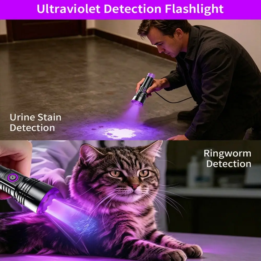 高出力長波365nm-uv懐中電灯、短波充電式ブラックライトled懐中電灯、led-abs-uv懐中電灯、キャンプ用ランプ