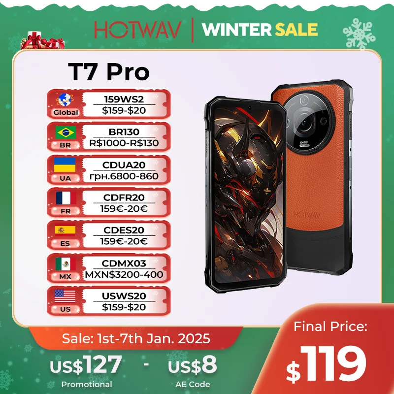 

[World Premeire] HOTWAV T7 Pro Rugged Smartphone 64MP 6.6'' FHD+ 2K MobilePhone 6280mAh 12(6+6)GB 256GB Android 13 Cellphone