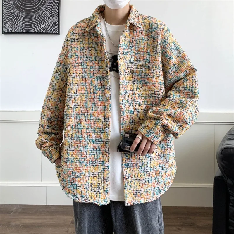 

Small Fragrant Wind Woven Design Jacket Spring New Men's Plus Size Trend Baggy Casual Outwear Contrast Color Versatile Outcoat