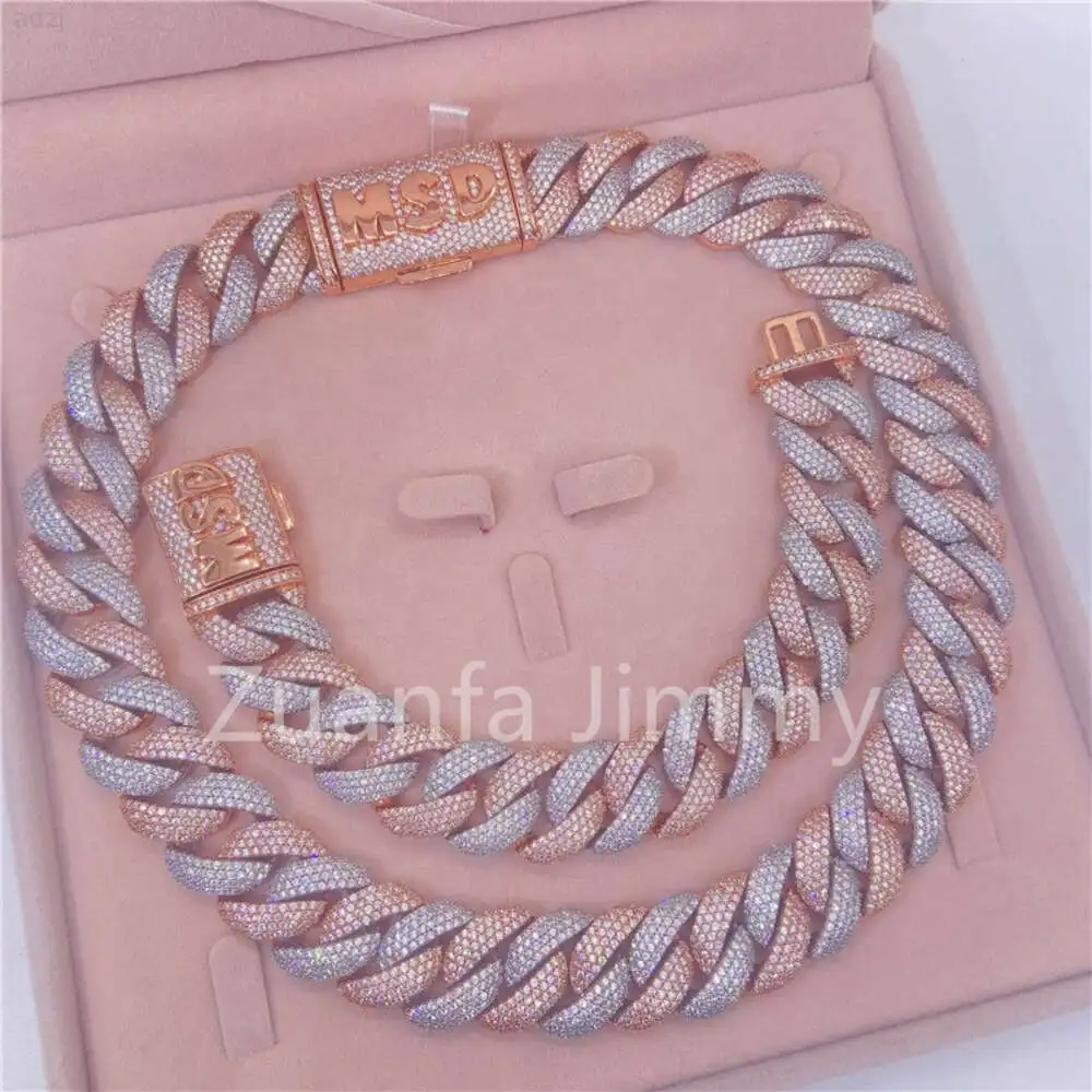 Buss Down Luxury Heavy 20mm Two Tone Four Row Iced Out Miami Cuban Link Chain Moissanite Custom Lock Necklace