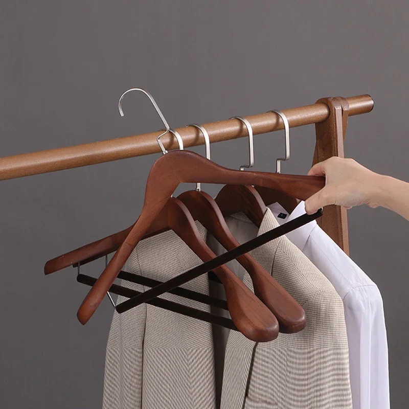 5pcs Premium Wooden Hangers,Men's Suit Clothes Hanger with Anti-Slip Bar for Closet Storage,Retro Wide Shoulder Jacket Hanger