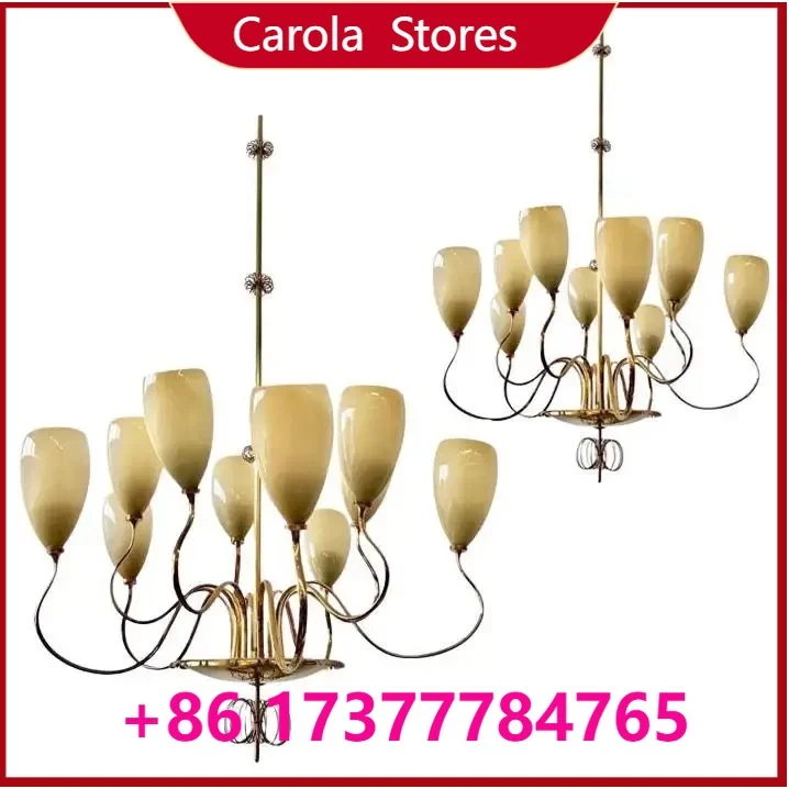 Modern Bronze Brass Frame 8-Light Mini Glass Chandelier, Compact Vintage Pendant for Home Dining Room Restaurant Hotel