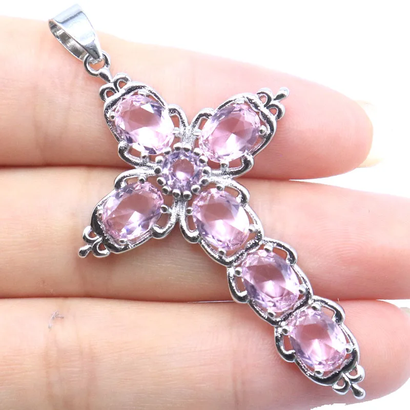 

62x33mm Highly Recommend Long Cross Shape 6.7g Swiss Blue Topaz Peridot Kunzite Aquamarine Woman's Silver Pendant