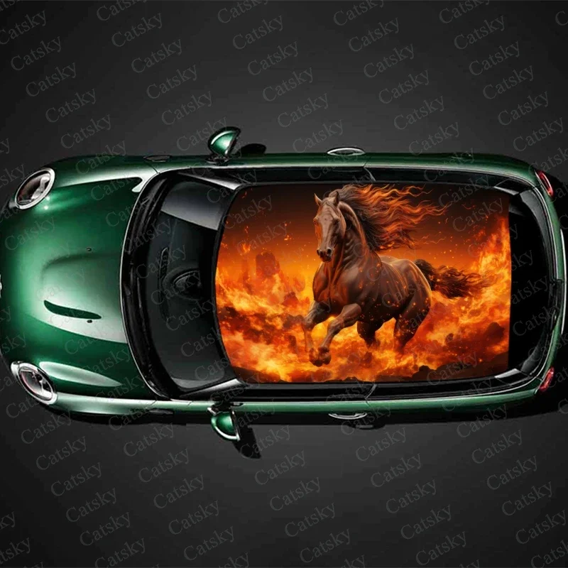 

Fire Horse Car Roof Sticker Wrap Racing SUV Accessories Packaging Painted PVC Custom Car Graphic Decal