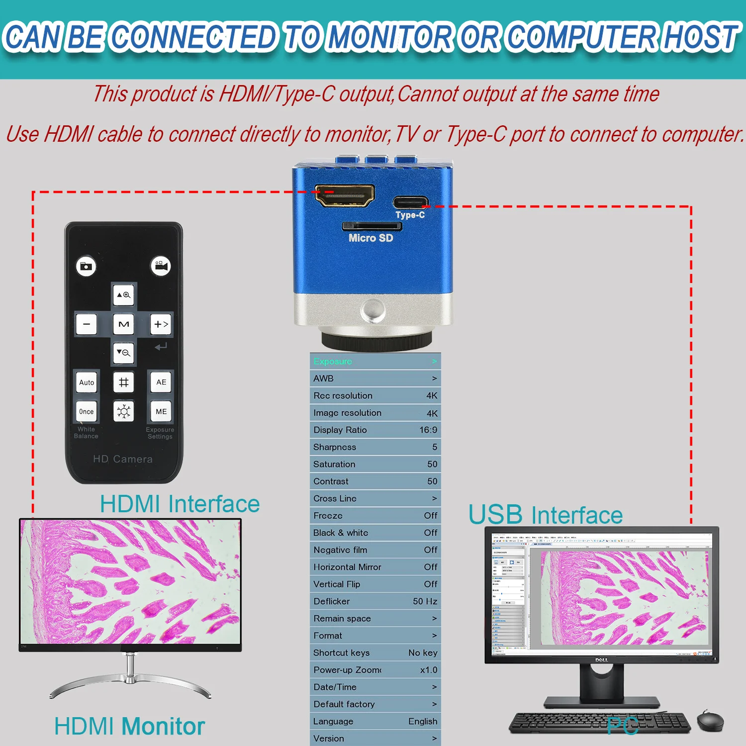 Cámara industrial del microscopio KOPPACE 4K HD 8,3 millones de píxeles Salida HDMI/Tipo-C