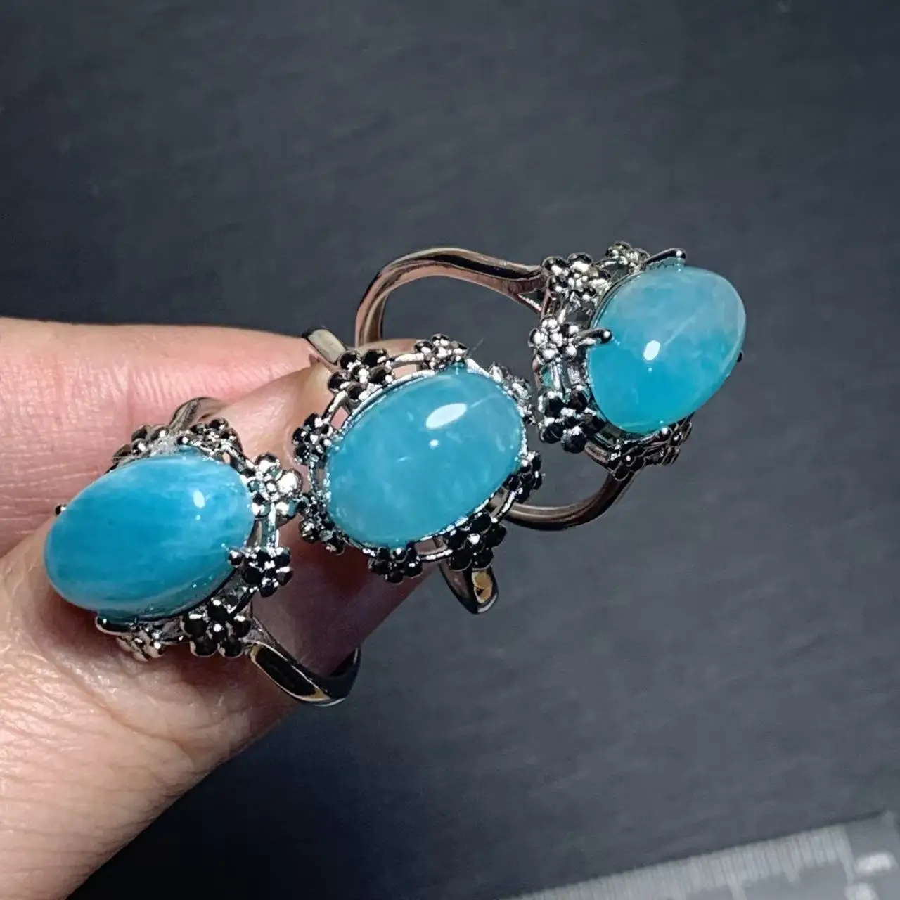 46 Natural Amazonite Ring Adjustable Female Ring Jewelry for Women Gift Wholesale High Quality Vintage Fine