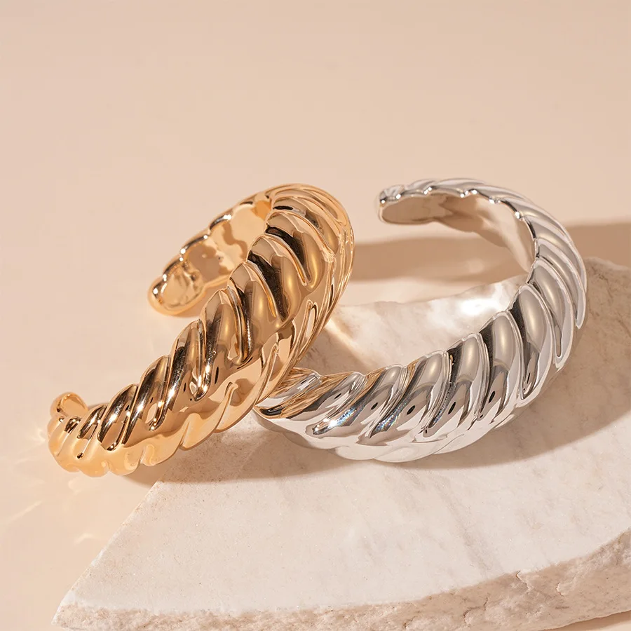 13 Styles Gold Color Chunky Acrylic Openning Bangles for Women Men Twisted Texture Arc Wide Cuff Bracelets Rock Party Jewelry F