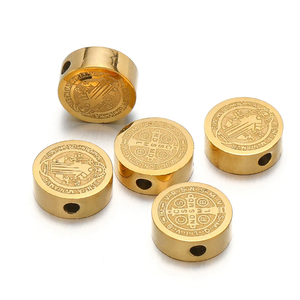 5Pcs Nickel-free Stainless Steel 8mm Cross Jesus Loose Beads Spacer Beads Bulk for Necklace Bracelet Making DIY Handmade Jewelry