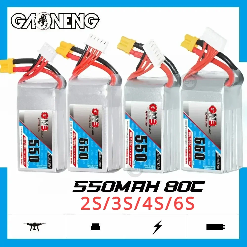 GAONENG GNB 550mAh 80C/160C 2S/3S/4S/6S 7.4V/11.1V/14.8V/22.2V Lipo Batteria XT30 Connettore Per FPV Racing Drone parti RC