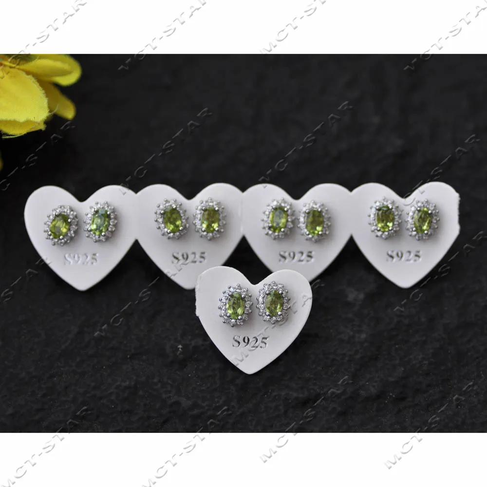 

Z14241 оптовая продажа, 5 пар, 9,5 мм A + серьги-гвоздики из натурального зеленого оливинового камня, перидота, серебра 925 пробы