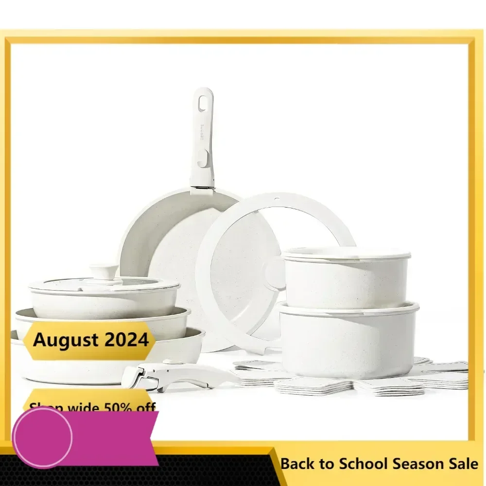 

24pcs Pots and Pans Set, Detachable Handle, Induction Kitchen Cookware Sets with Removable Handle, Oven Safe, Frying Pan Set