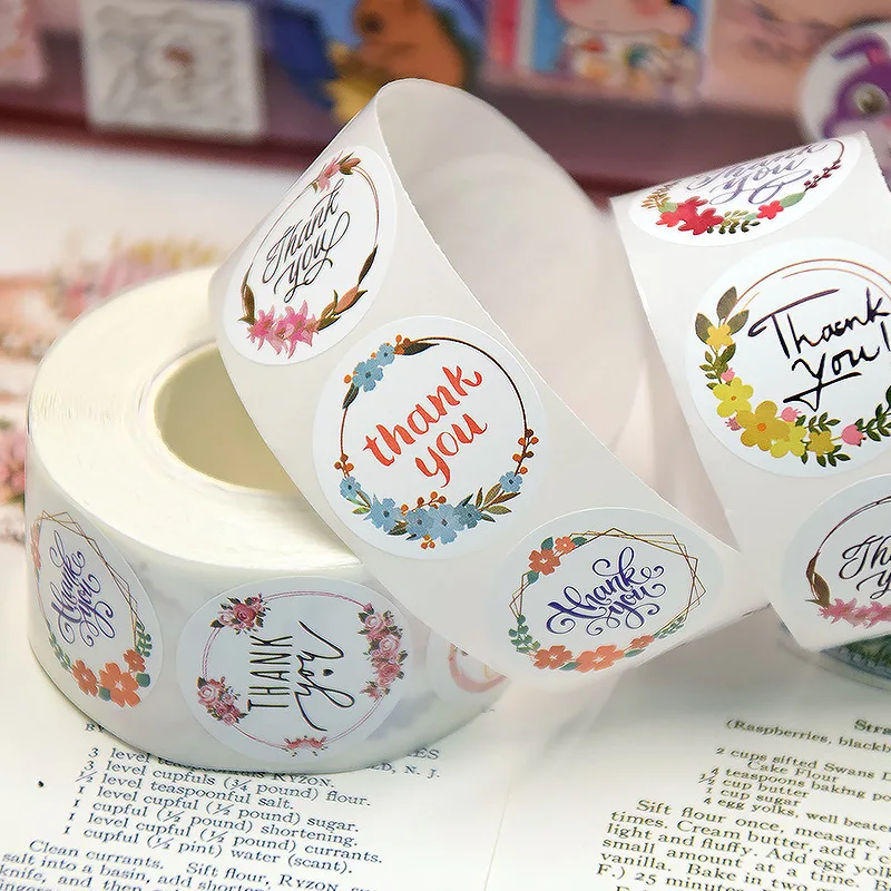 Thank You Stickers Roll |1 inch | 500 Labels for Small Business Stickers| 8 Designs