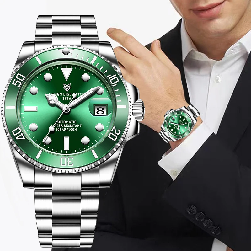 

LIGE Luxury Simple Dial Mechanical Watches for Man Business Casual Stainless Steel Waterproof Date Automatic Movement Men Watch