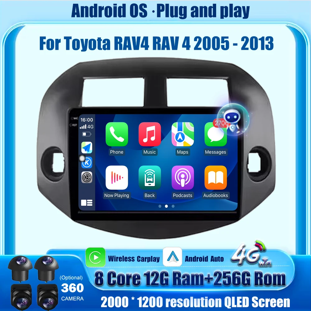 

10" QLED Screen For Toyota RAV4 RAV 4 2005 - 2013 Wireless Carplay WIFI Car Radio Android Auto Multimedia Stereo GPS Navigation